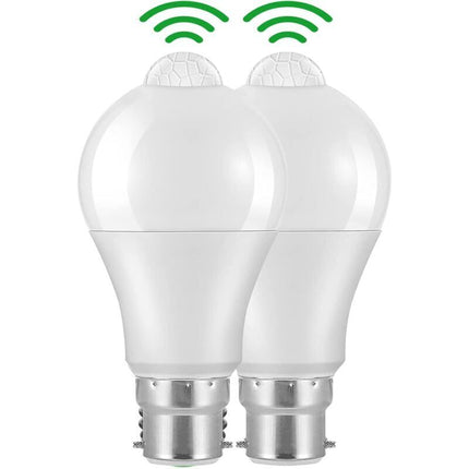 Motion Sensor Bulb B22 Bayonet LED, 12W, 1020Lm, Cool White 6000K, Cir 85, Waterproof Ip42 Energy Saving, Non-Dimmable,.