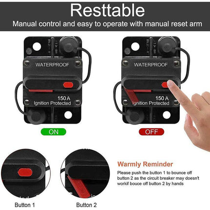 Car Circuit Breaker 30A - 150A, Dc 12V - 48V Waterproof Circuit Breaker With Manual Reset For Auto Car Marine Boat Bike.