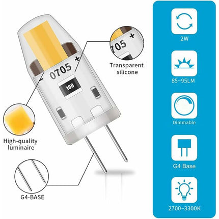 LED G4 Dimmable Light Bulbs,3W Equivalent 30W Halogen Lamp,95Lm Warm White Energy Saving Bulb,No Flicker,Dc 12V,G4.