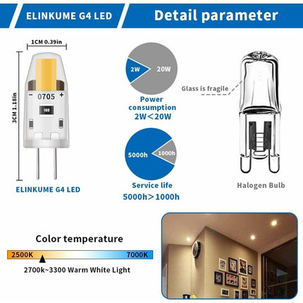 LED G4 Dimmable Light Bulbs,3W Equivalent 30W Halogen Lamp,95Lm Warm White Energy Saving Bulb,No Flicker,Dc 12V,G4.