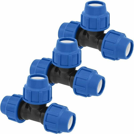 Water Pipe Tee Fittings, 25Mm X 25Mm X 25Mm, Pn16 Compression Pipe Fittings, Connectors Compatible With Pe80 And Pe100.