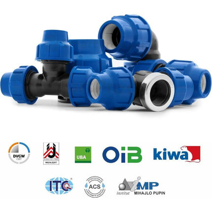 Water Pipe Tee Fittings, 25Mm X 25Mm X 25Mm, Pn16 Compression Pipe Fittings, Connectors Compatible With Pe80 And Pe100.