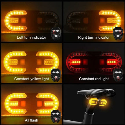 Bike Tail Light With Turn Signals - Split Wireless Remote Control For Cycling Rechargeable 5 Modes Safety Warning.