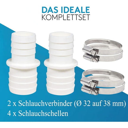 2 Pack Hose Connectors With Clamps - Pool Hose Adapter - Double Hose End (2 X 32 To 38Mm).