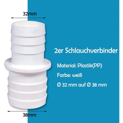2 Pack Hose Connectors With Clamps - Pool Hose Adapter - Double Hose End (2 X 32 To 38Mm).