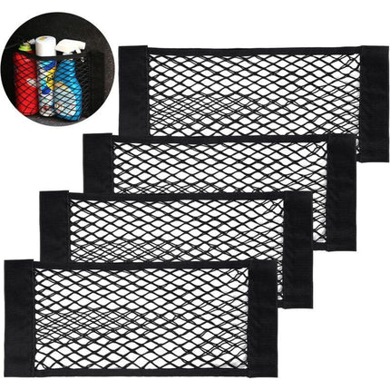 Car Trunk Storage Net, [4 pcs 40X25Cm] Pocket Organizers, Car Storage Net Bag With Elastic Magic Sticker For Car Luggage.