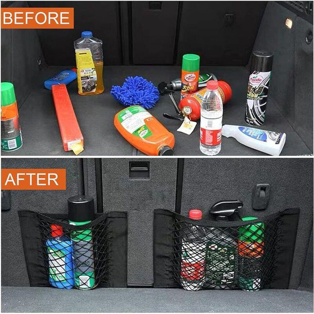 Car Trunk Storage Net, [4 pcs 40X25Cm] Pocket Organizers, Car Storage Net Bag With Elastic Magic Sticker For Car Luggage.