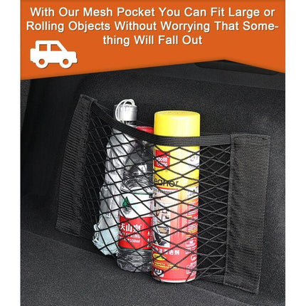 Car Trunk Storage Net, [4 pcs 40X25Cm] Pocket Organizers, Car Storage Net Bag With Elastic Magic Sticker For Car Luggage.