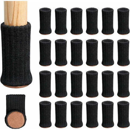 24 pcs Chair Leg Socks, Furniture Leg Caps, Non-Slip Chair Leg Pads For Fits 1"-2" Diameter Chair Legs, Black.
