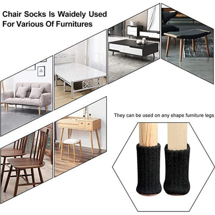24 pcs Chair Leg Socks, Furniture Leg Caps, Non-Slip Chair Leg Pads For Fits 1"-2" Diameter Chair Legs, Black.