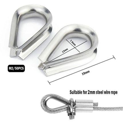 50 pcs M2 304 Stainless Steel Wire ROpe Thimbles Heart Thimble For Steel Cable For 2Mm Wire ROpe.