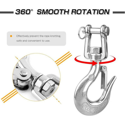 Heavy Duty Lifting Hook Load Towing Lifting Chain Safety Hook Winch Trailer Steel Clevis Safety Latch Lifting Stainless.