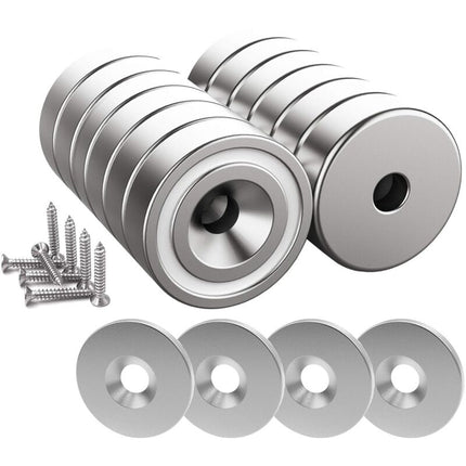 12 pcs Neodymium Magnets 10Kg Force 20 X 7Mm With Hole And Capsule, Countersunk Pot Magnet With Screws And 12 Steel.