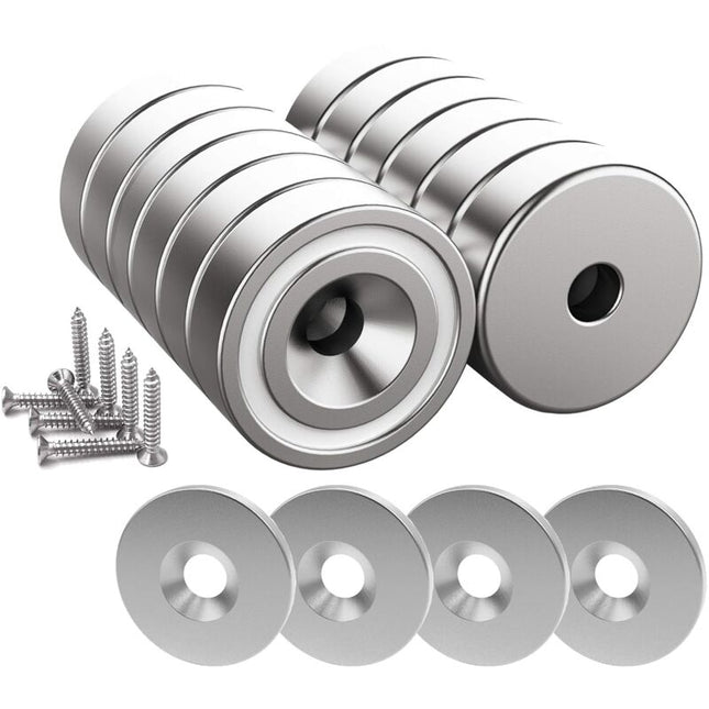 12 pcs Neodymium Magnets 10Kg Force 20 X 7Mm With Hole And Capsule, Countersunk Pot Magnet With Screws And 12 Steel.