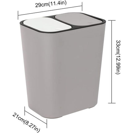 Double Recycling Trash Bin Storage Box Container Rectangle Plastic Push Button Dual Compartment For Kitchen Office Home.