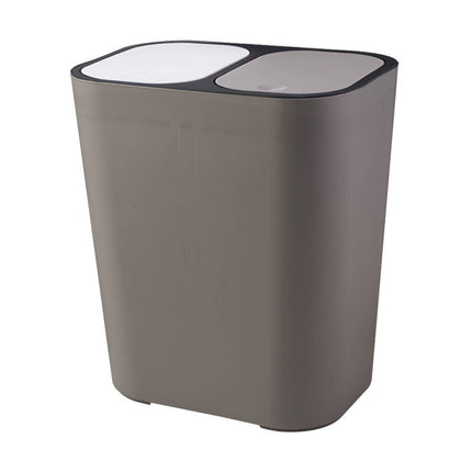 Double Recycling Trash Bin Storage Box Container Rectangle Plastic Push Button Dual Compartment For Kitchen Office Home.