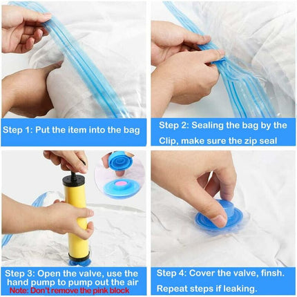 4 Pack Vacuum Storage Bags (2 Jumbo 100X80Cm, 2 Large 80X60Cm), Waterproof Bag For Duvets, Pillows, Clothes With Travel.