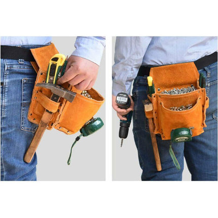 Multifunctional Tool Pouch Belt Tool Bag Thickened Tool Waist Bag Durable Cowhide Hardware Tool Storage.