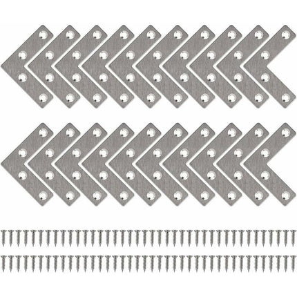 Straight Flat Corner Brace Metal L Shaped Brackets With Screws For Wood Furniture Cupboard Repair Support 50Mm 20 pcs.
