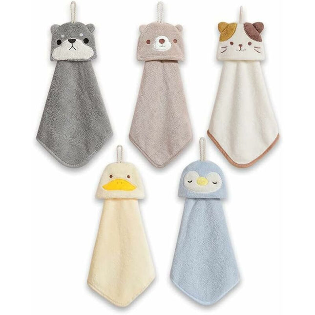 5 Pack Hanging Hand Towels With Hanging Loop Absorbent Coral Fleece Bathroom Towels Soft Thick Dishcloth ROund Hand.