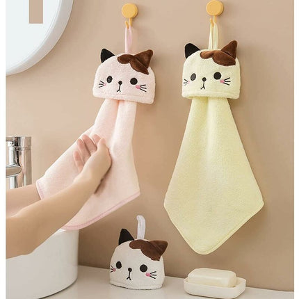 5 Pack Hanging Hand Towels With Hanging Loop Absorbent Coral Fleece Bathroom Towels Soft Thick Dishcloth ROund Hand.