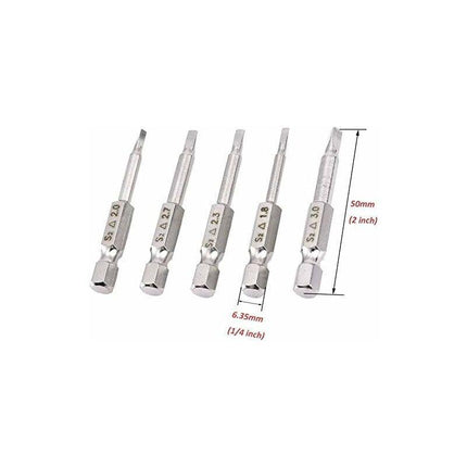 5 pcs Magnetic Triangle Head Screwdriver Bits Set S2 Steel 1.8Mm, 2Mm, 2.3Mm, 2.7Mm, 3Mm, 6.35Mm Hex Shank, 50Mm Length.