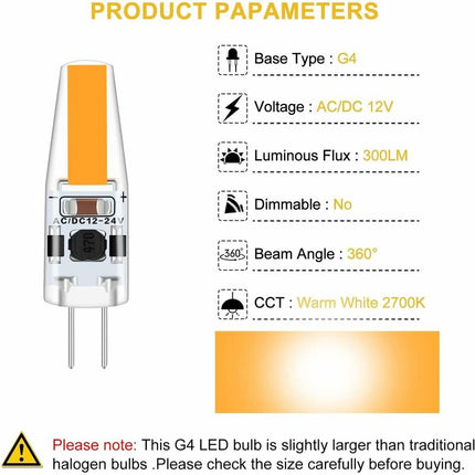G4 LED 3W 12V Ac/Dc Light Bulbs, G4 3W LED Bulbs Equivalent To 30W Halogen Bulb, 300Lm, Warm White 2700K, Non-Dimmable,.