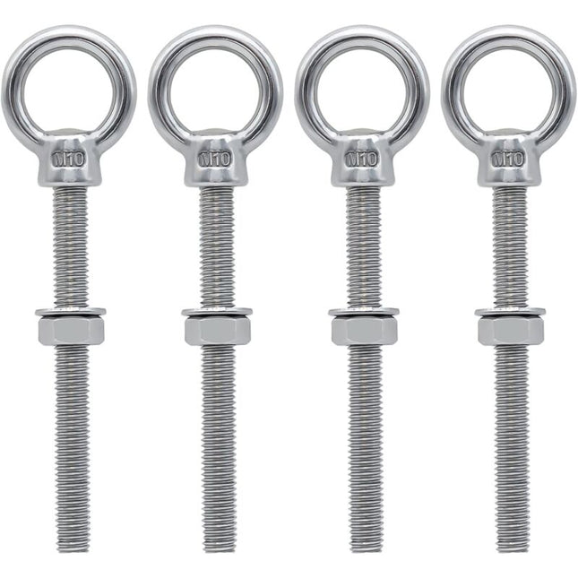 Eye Bolts M10 X 100Mm Stainless Steel Metric Thread M10 Eye Bolts For Fixing And Hanging, 4 pcs.