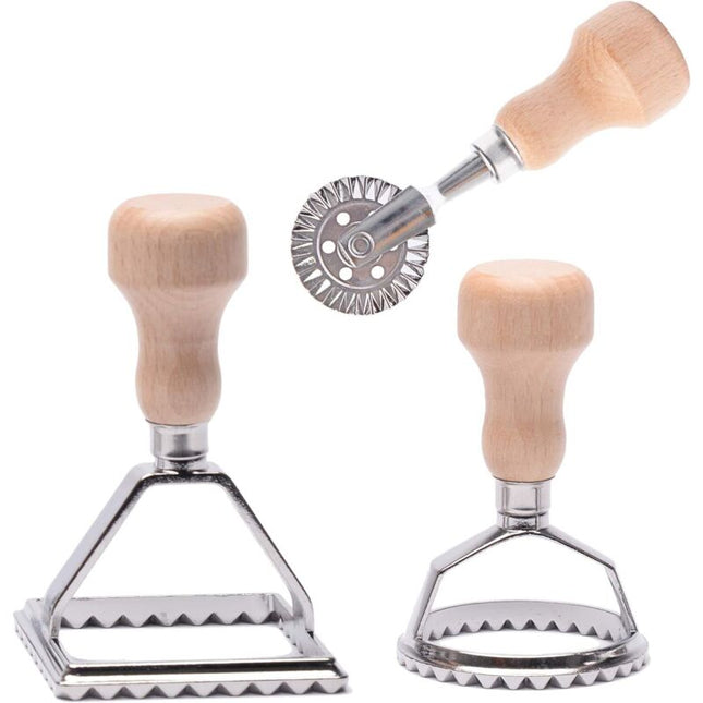 Ravioli Mold, Ravioli Cutter With Wooden Handle And Edge Utensils For Kitchen Accessories - 3 pcs Set.