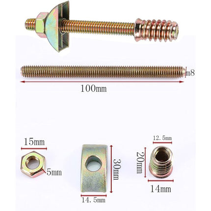 4 pcs M8 X 100Mm 4 In 1 Furniture Connectors Half Moon Furniture Connectors Spacer Washers For Table Bed Assembly Bolts.