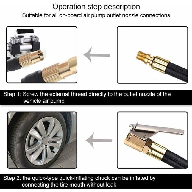 Tire Inflator Pump Hose, Motorcycle Valve Air Rubber Hose Lock-On Tire Chuck With Clip For Motorcycle Car Bike Hose.