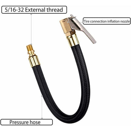 Tire Inflator Pump Hose, Motorcycle Valve Air Rubber Hose Lock-On Tire Chuck With Clip For Motorcycle Car Bike Hose.