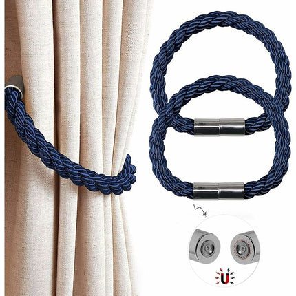Magnetic Curtain Tiebacks, 2 Pack Modern Simplicity Curtain ROpe Tiebacks With Strong Magnet, Braided ROpe Curtain.