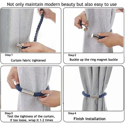 Magnetic Curtain Tiebacks, 2 Pack Modern Simplicity Curtain ROpe Tiebacks With Strong Magnet, Braided ROpe Curtain.