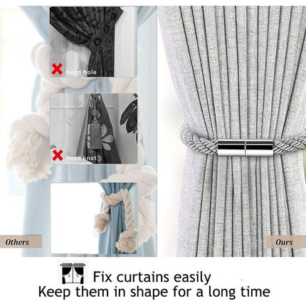 Magnetic Curtain Tiebacks, 2 Pack Modern Simplicity Curtain ROpe Tiebacks With Strong Magnet, Braided ROpe Curtain.