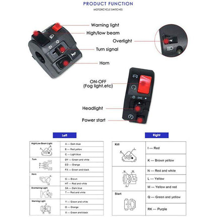 1 Pair Motorcycle Switch Handlebar Controller Switch Motorbike Horn Turn Signal Start Switch Button.