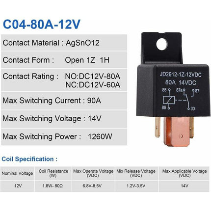 5 pcs 5 Pin Relay 12V 80A, Automotive Relay Jd2912-1Z-12Vdc 80A 14Vdc Spdt Truck Boat Van Vehicles Switch.