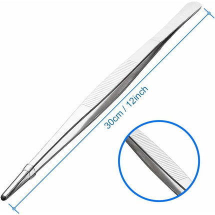 Stainless Steel Tweezers Extra 30Cm/12Inch Long With Precision Serrated End For Aquascaping, Gardening, Kitchen,.