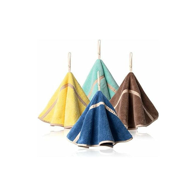 4 Pack Hanging Hand Towels With Hanging Loop Absorbent Coral Fleece Bathroom Towels Soft Thick ROund Hand Towels (4.