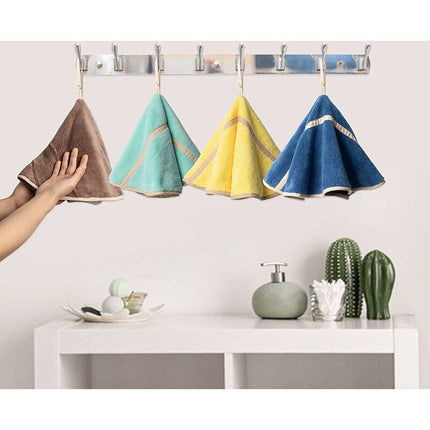 4 Pack Hanging Hand Towels With Hanging Loop Absorbent Coral Fleece Bathroom Towels Soft Thick ROund Hand Towels (4.