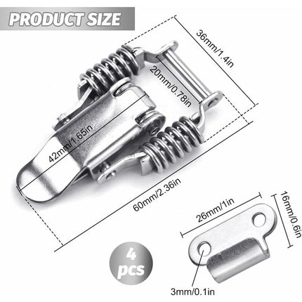 4 pcs Stainless Steel Spring Loaded Lever Latch Tension Lock Toggle Latch Tension Lock Box Lock For Suitcase Drawer.