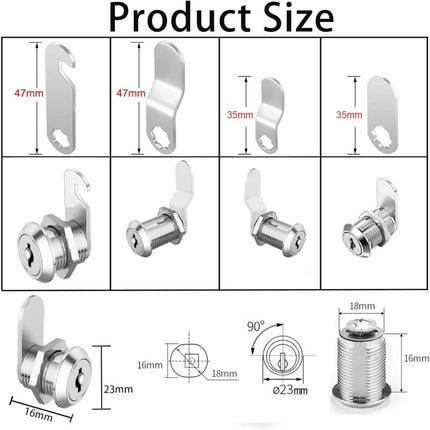 16Mm Cylinder Security Mailbox Lock With 5 Different Lock Plates And 2 Keys, Cabinet Cam Lock, Locker, Toolbox, Filing.
