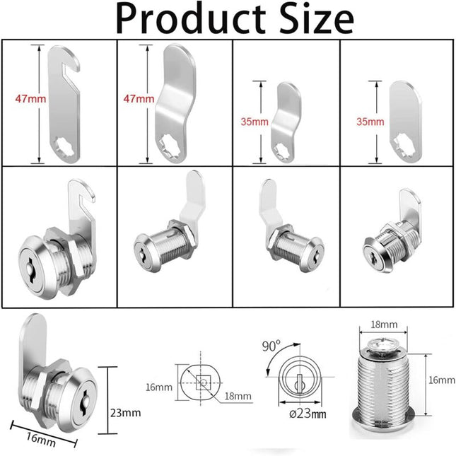 16Mm Cylinder Security Mailbox Lock With 5 Different Lock Plates And 2 Keys, Cabinet Cam Lock, Locker, Toolbox, Filing.