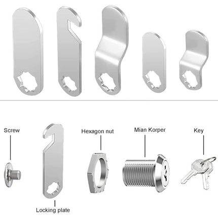 16Mm Cylinder Security Mailbox Lock With 5 Different Lock Plates And 2 Keys, Cabinet Cam Lock, Locker, Toolbox, Filing.