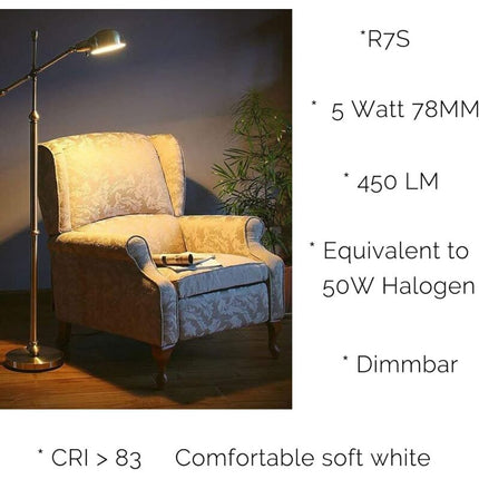 R7S LED 78Mm Dimmable Warm White 2700K 5W J78 LED Lamp 450Lm Replaces 50W Halogen Lamp Illuminant 230V 83 Ra, Pack Of 2.
