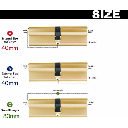 Lock Cylinder 40/40 (80Mm), Homek Double Cylinder Door Lock European Cylinder With 8 Keys, Brass Finish, Anti-Drill.