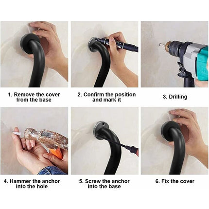 Toilet Grab Bar Stainless Steel Bathtub Handle Wall Mounted Towel Rack Bathroom Bathtub Handle, Black (40Cm).