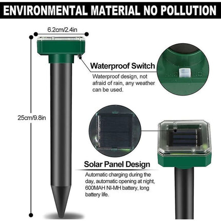 2 Pack Solar Rat Repellent Stakes - Ultrasonic Rat Repellent - Solar Rat Repellent For Snakes, Voles, Other Animals.