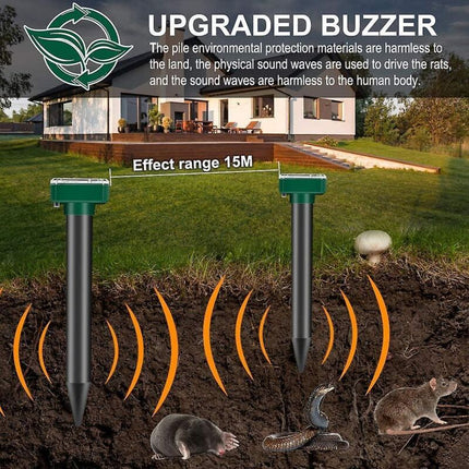 2 Pack Solar Rat Repellent Stakes - Ultrasonic Rat Repellent - Solar Rat Repellent For Snakes, Voles, Other Animals.