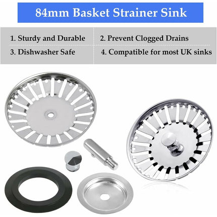 2 Pack Sink Strainer Plug, 84Mm Sink Drain Plug Replacement, Stainless Steel Sink Filter Stopper For Kitchen Or.